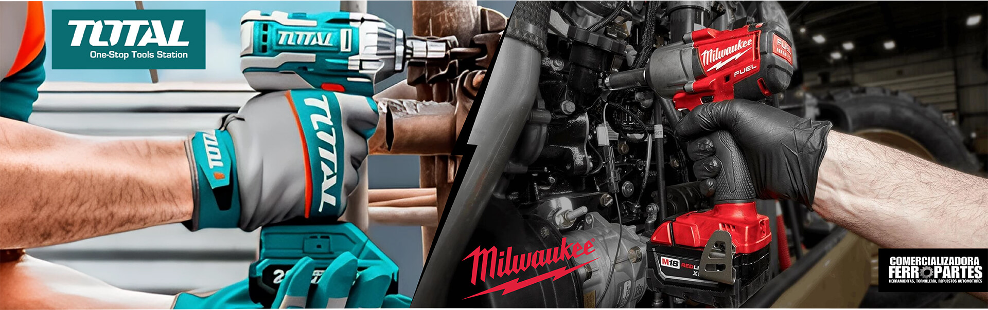 Herramientas de impacto TOTAL y Milwaukee en uso