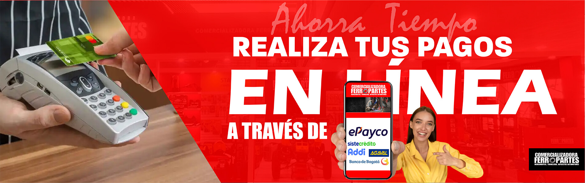 Banner Ferropartes de pagos en línea. Consulta con un asesor las opciones disponibles.